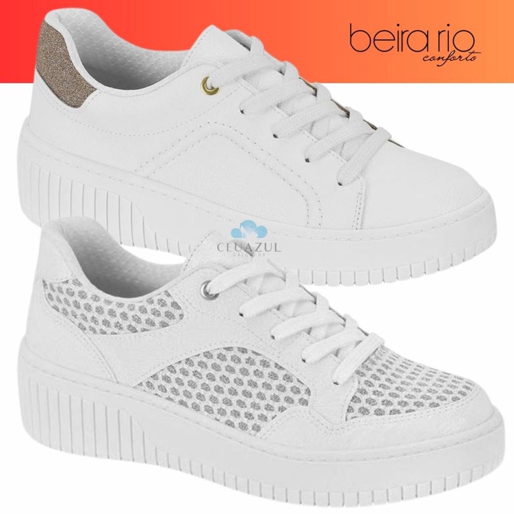 Tênis Feminino Beira Rio Platform Casual Glitter Dourado Conforto em Oferta na Shopee