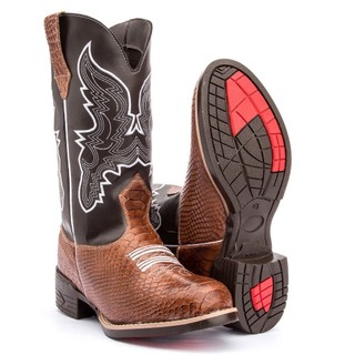 Bota Texana Adulto Country Couro Marrom Bordada Kapell