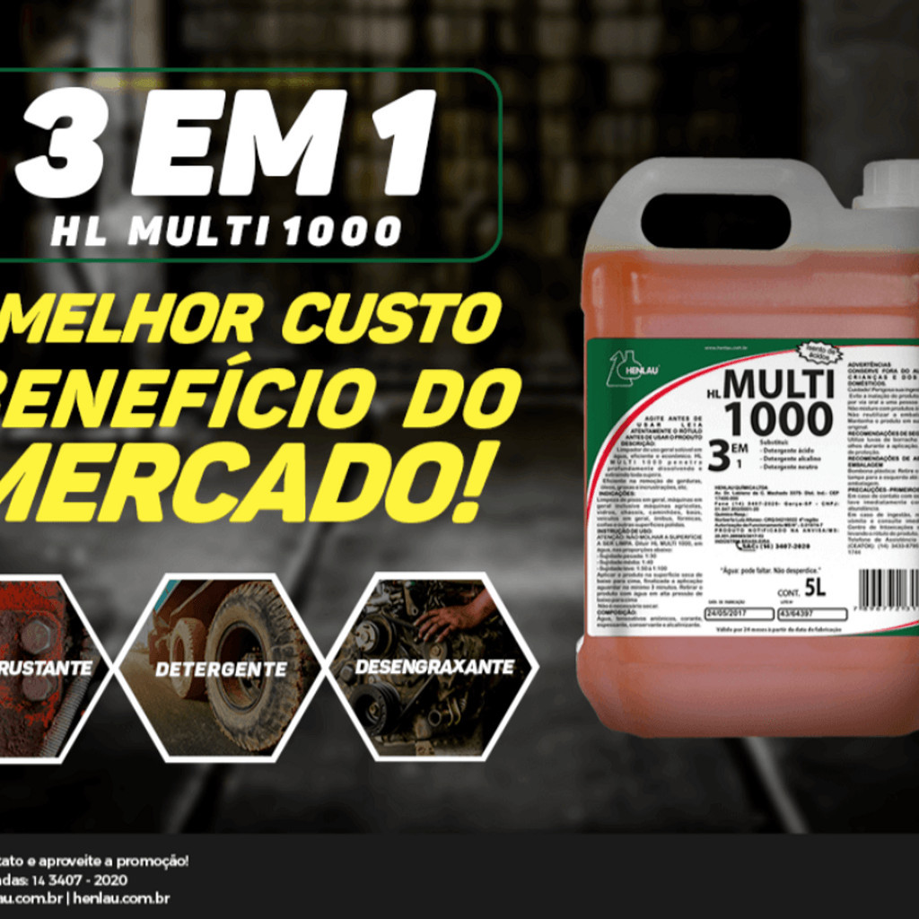 HL Multi 1000 5 Litros Henlau para limpeza pesada para gorduras, óleos, graxas para limpeza automotiva ou industrial