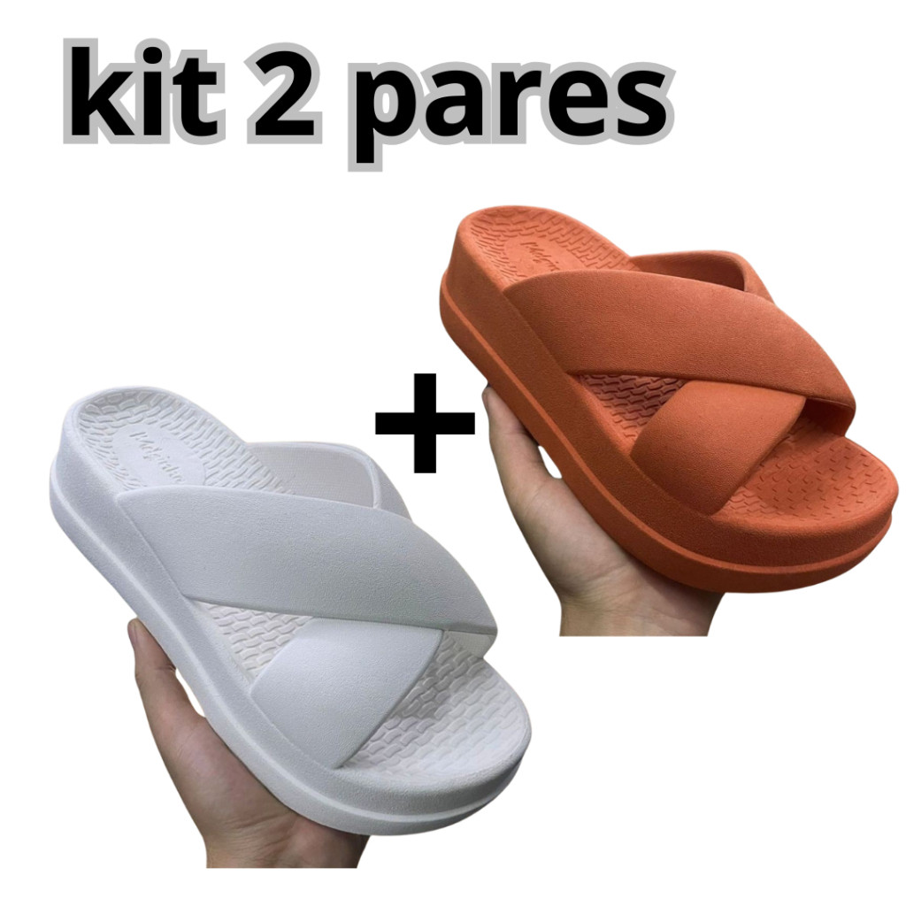 Kit 2 Pares Chinelo Flat Puff Plataforma Nuvem Confortável Macio Lançamento