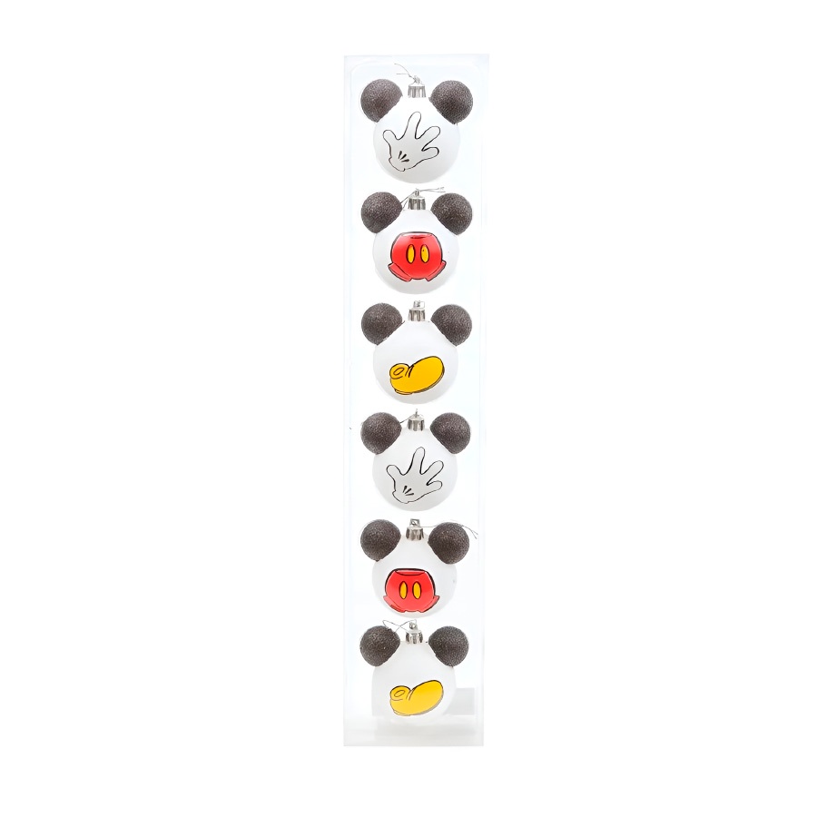 Bola de Natal Luva/Roupa Mickey - Branco/Preto/Vermelho - 6cm - 6 unidades - Cromus - Rizzo