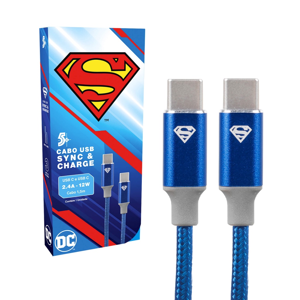 Cabo Carregador Rápido Turbo Usb-C Tipo C Superman Original