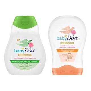 Kit Shampoo Dove Baby Hidratação Enriquecida Cabelos Claros 200ml e Condicionador Hidratação Enriquecida Cabelos Cacheados 200ml em Oferta na Shopee