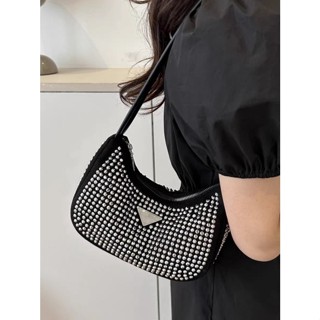 Bolsa Feminina Pequena Transversal Alça de Corrente Prata Brilho Cristais Strass Marisa