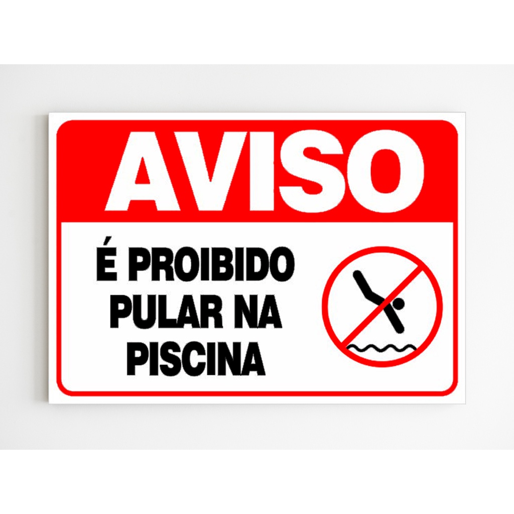 Placa de aviso é proibido pular na piscina sinalização mdf