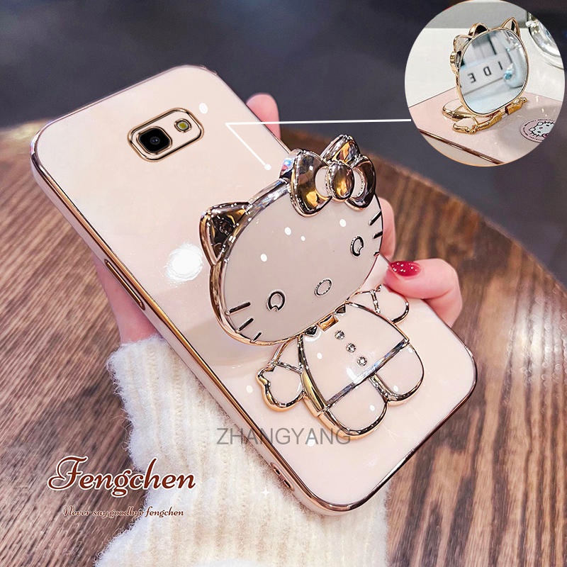 Caixa De Silicone Samsung J7 PRIME J5 J4 PLUS J4 TPU Capa Macia 3D Cute Cat Bracket Para Telefone Anti-Gotas Câmera Cobe