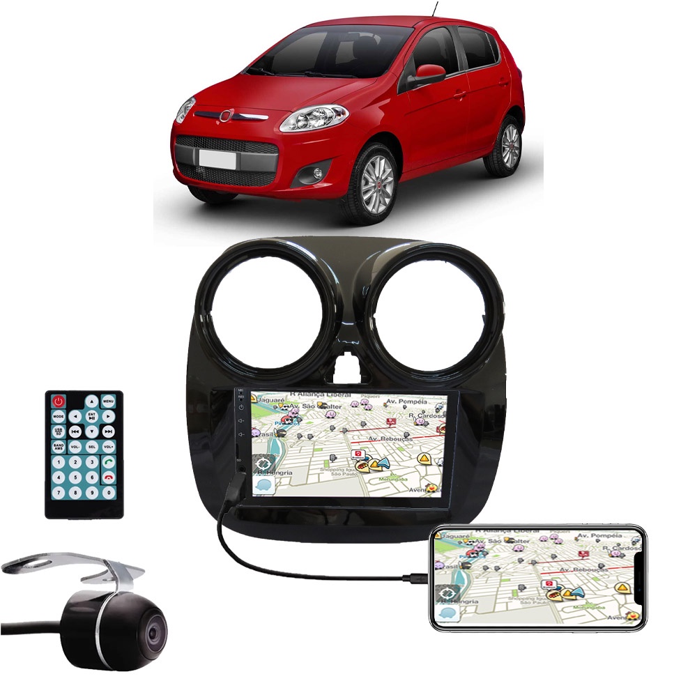 Multimídia Fiat Palio 2012 2013 2014 2015 2016 2017 2018 Espelhamento Bluetooth USB SD Card + Moldura + Câmera Borboleta