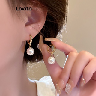 Lovito Brincos de Pérolas Lisos Casuais para Mulheres LFA02069 (Dourado) em Oferta na Shopee