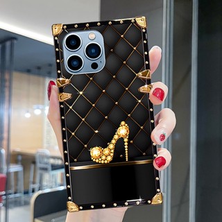 Caixa iPhone 15 14 13 12 11 Pro Max X XS XR 6 7 8 Plus Luxo Moda Salto Alto Quadrado Quatro Cantos Anti-Queda De Telefone Quadrada Para Meninas