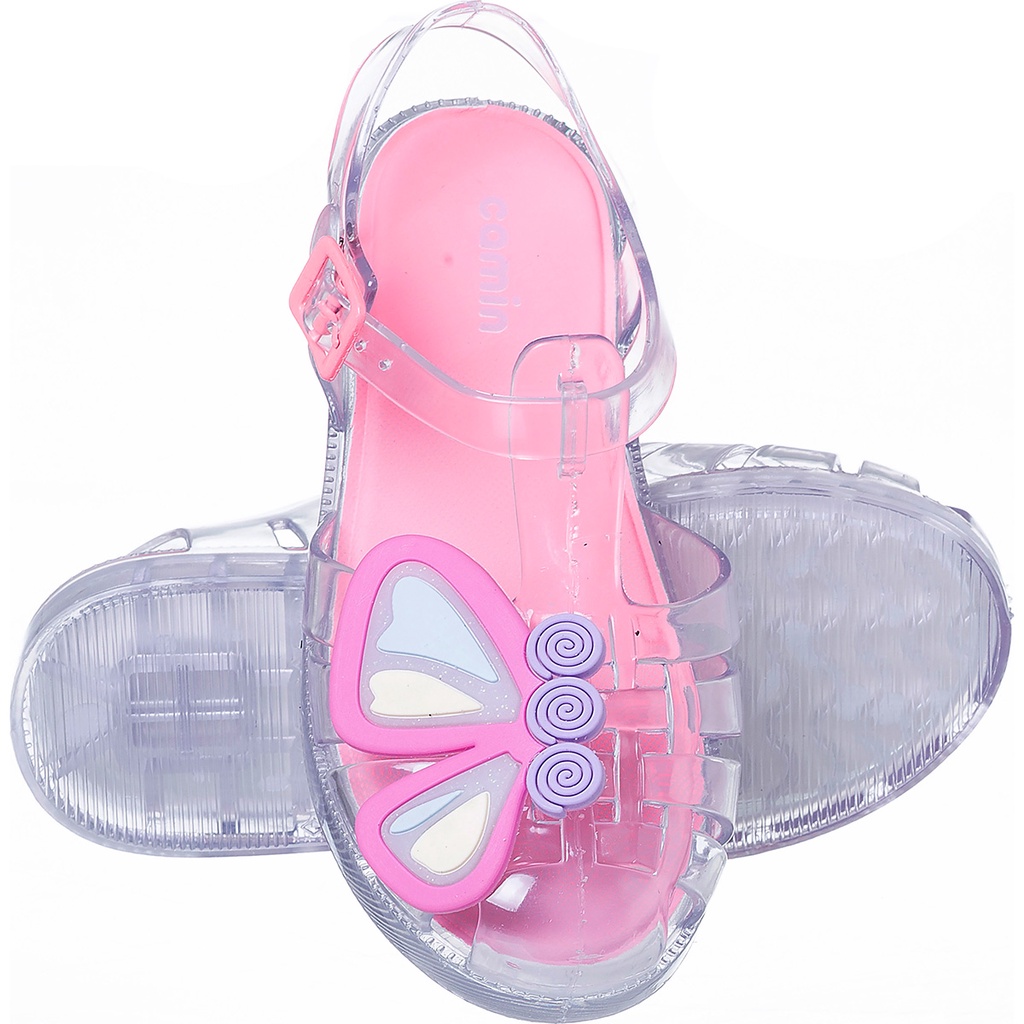 Detalhes do Sandália Infantil menina TRANSPARENTE + aplique BORBOLETA Camin