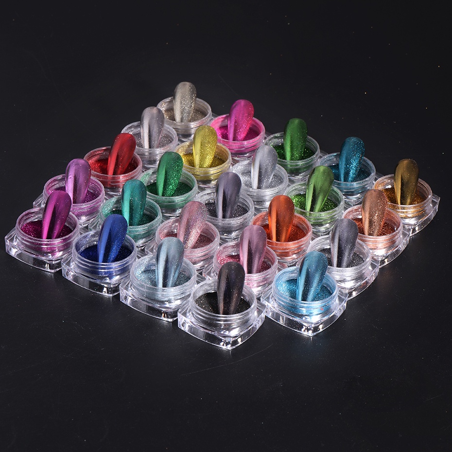 24 Cores Pó De Unhas Metálico Cromado Efeito Espelho Mágico Esfregão UV Gel Polidor Pigmento Manicure Em Flocos em Oferta na Shopee
