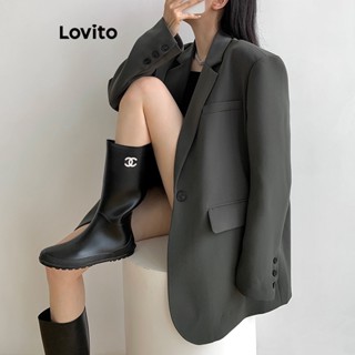 Lovito Blazer Elegante Com Botão Liso Para Mulheres LNE27221 (Cinza Escuro)