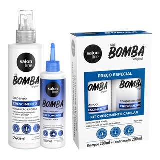 Kit para viagem com Shampoo + Condicionador + Tônico + Óleo Spray SOS Bomba Crescimento