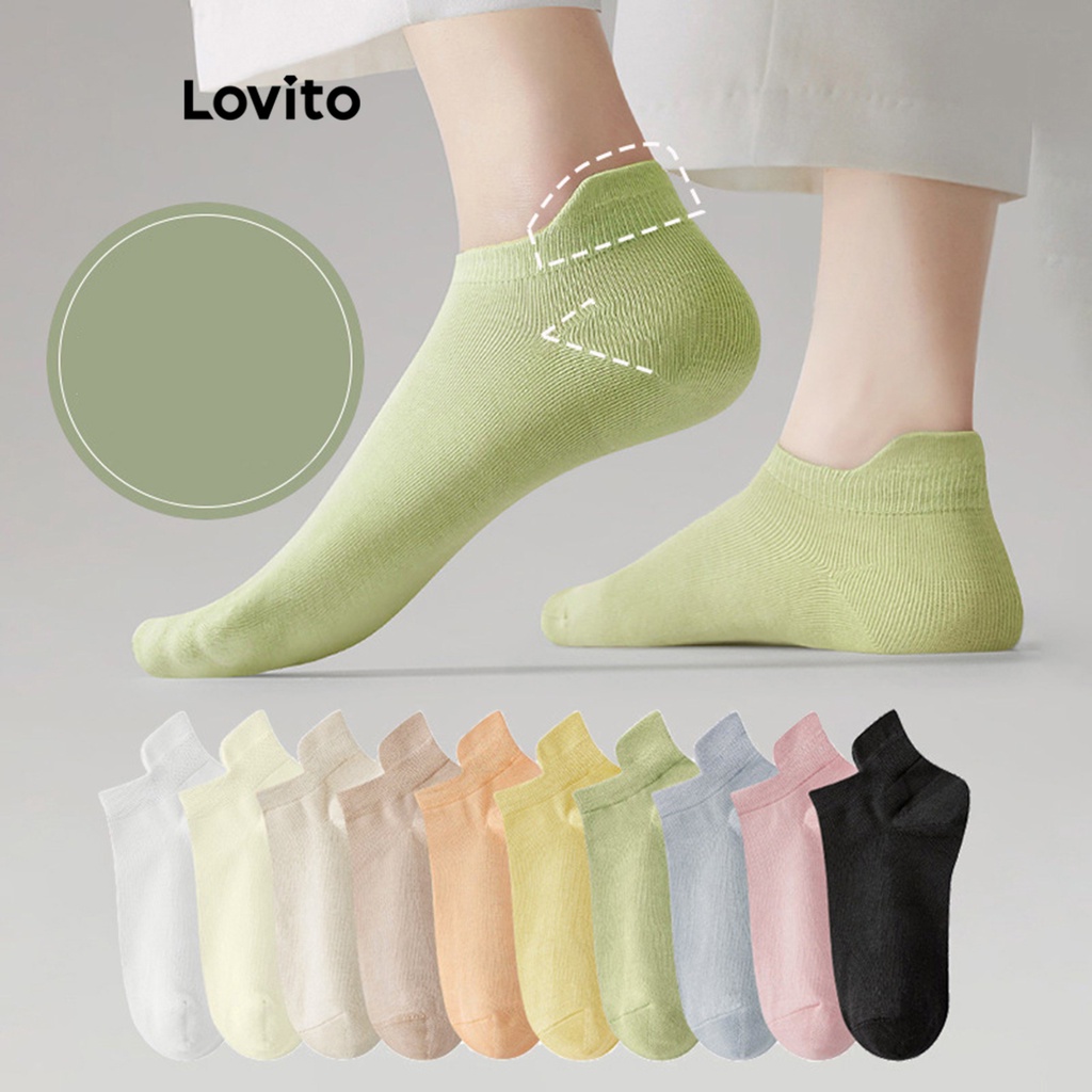 Lovito Casual Meias Femininas Lisas Básicas LNA29039 (Multicor/Marrom/Branco/Preto e Branco/Preto)