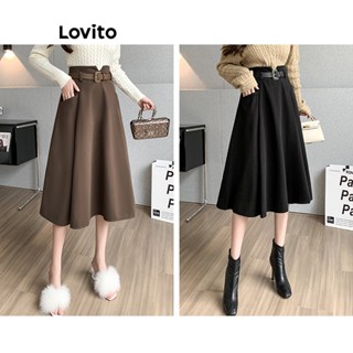 Lovito Elegante Saia Feminina Lisa com Bolso Fecho Lateral e Zíper LNA29118 (Café/Preto)