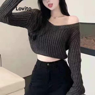 Lovito Casual Suéter Feminino Liso Versátil LNA29278 (Preto)