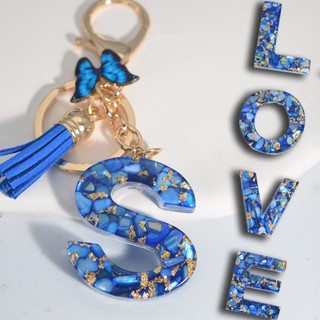 Alfabeto Letra Inicial Porta-Chaves Resina Borboleta Fofa Mochila Earbud Ornamentos Mulher Anel Presentes Menina
