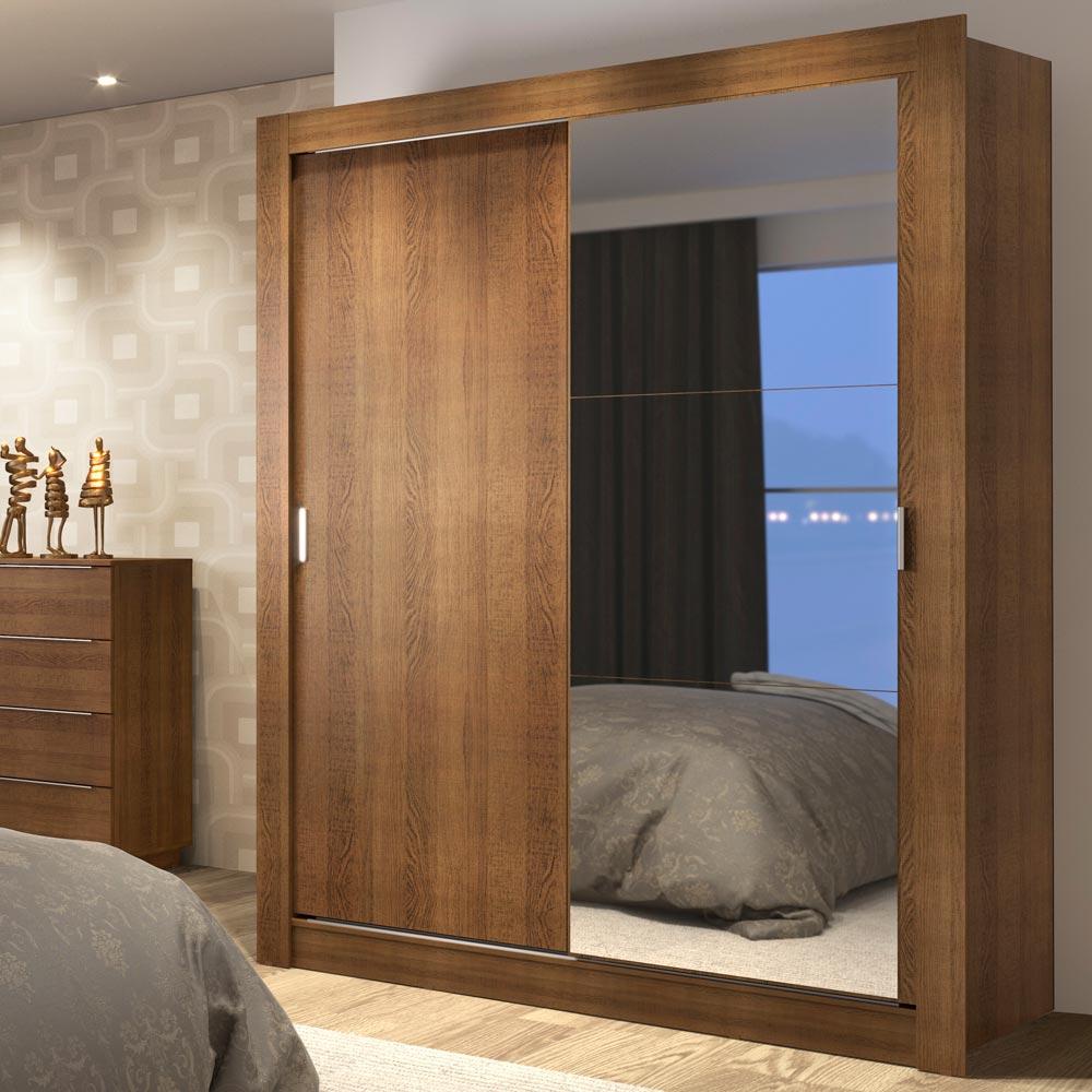 Guarda-Roupa Solteiro Madesa Dallas Plus 2 Portas de Correr com Espelho 4 Gavetas - Rustic em Oferta na Shopee
