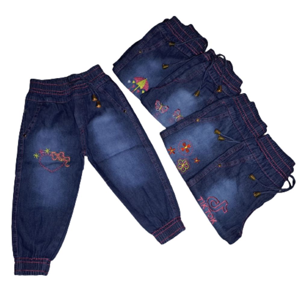 Calça Jeans Infantil Jogger Menina com Elástico na Cintura e Estampa Bordada Tamanhos 1 ao 8 em Oferta na Shopee