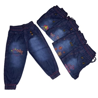 Calça Jeans Infantil Jogger Menina com Elástico na Cintura e Estampa Bordada Tamanhos 1 ao 8 em Oferta na Shopee