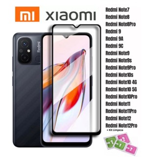 Película De Vidro 3D/9D Xiaomi Note 7/8/8T/9/9S/9 Pro/Note 10/10S/Redmi 9/9T/9A/9C/11/12/12C