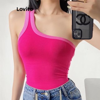 Lovito Regata Casual De Malha Canelada Com Contraste Simples Para Mulheres LNL42034