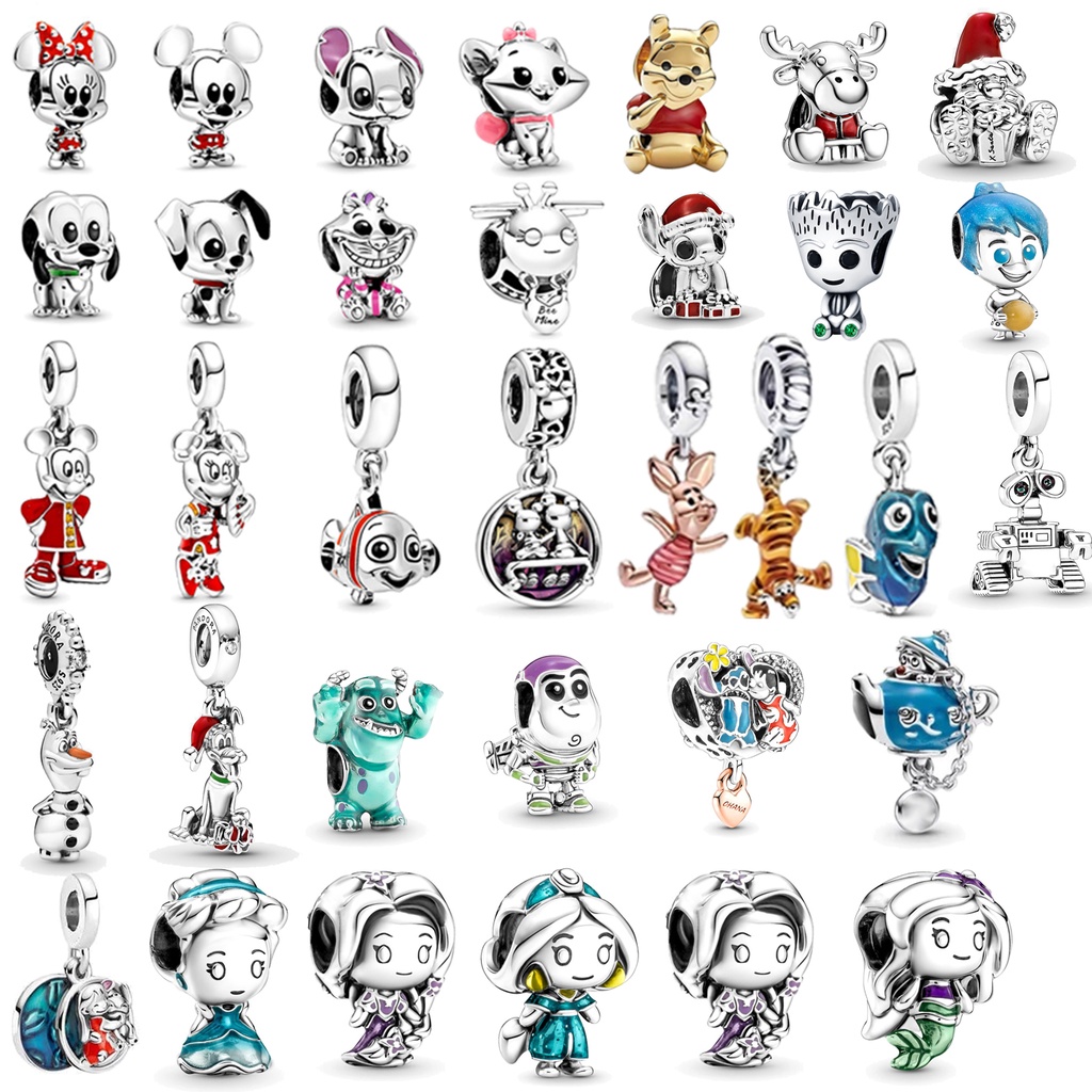 Disney Disney Disney Stitch 925 Silver Pendant Cartoon Pooh Charm Adequado para Senhoras de Bricolage Pulseira Acessórios para Jóias Presentes