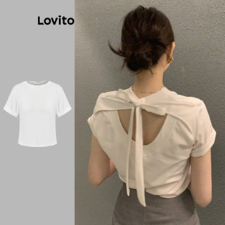 Lovito Boho Camiseta Feminina Lisa com Laço Traseiro L74ED121