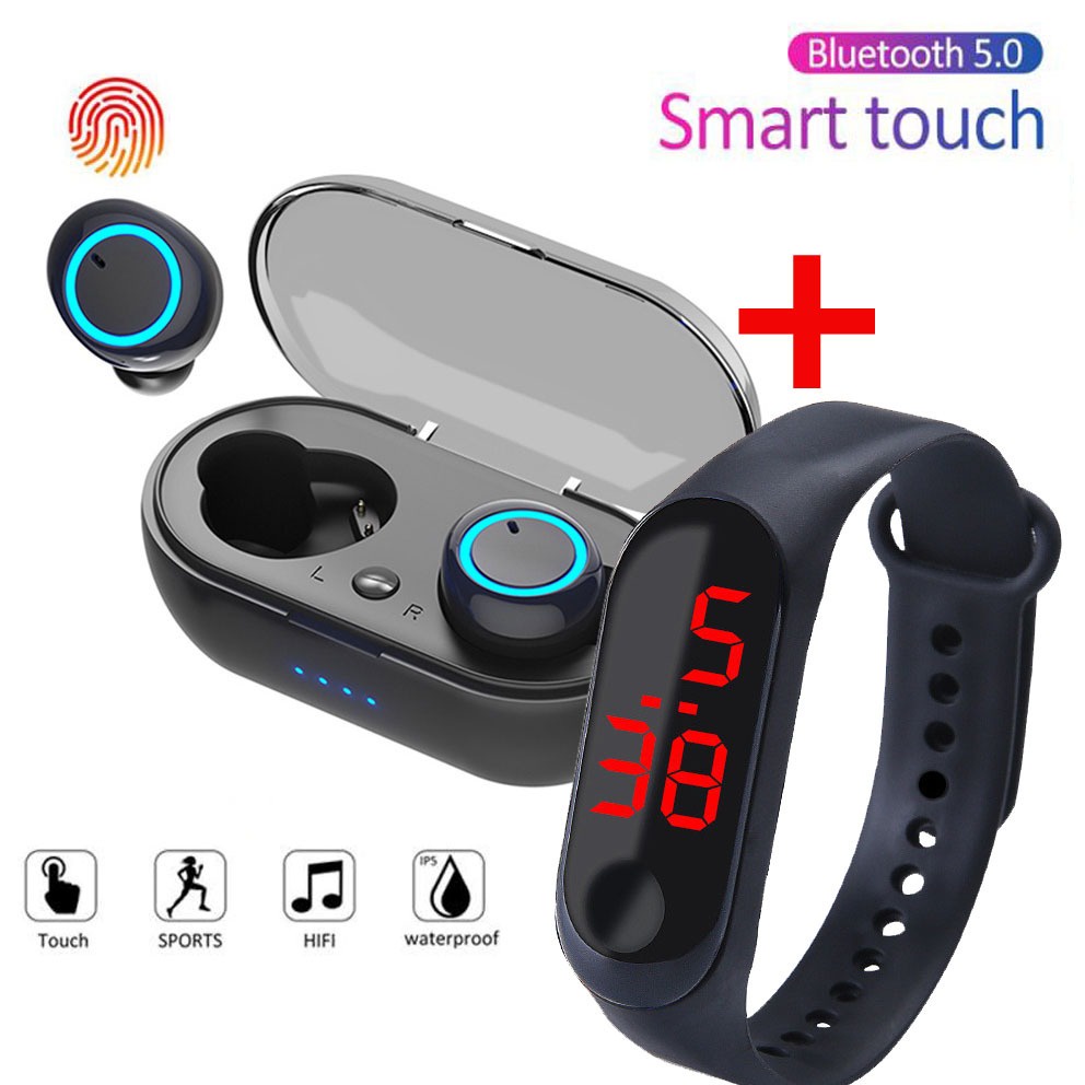 Novo Y50 TWS 5.0 Fone De Ouvido Bluetooth Sem Fio Estéreo Esportivo Microfone Com Pulseira LED
