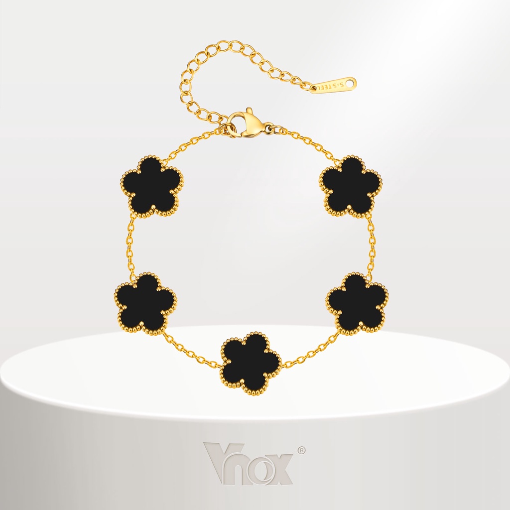 Pulseira Hipoalergênica Vnox Flower Bracelet for Women Girl , 18K Gold Lucky Golden Acessórios Jóias