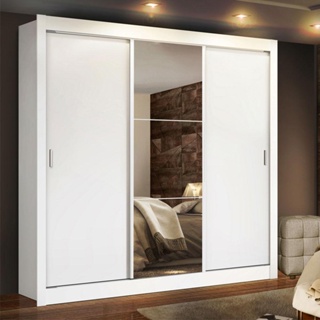 Guarda Roupa Casal Madesa Lyon Plus 3 Portas de Correr com Espelho 4 Gavetas em Oferta na Shopee