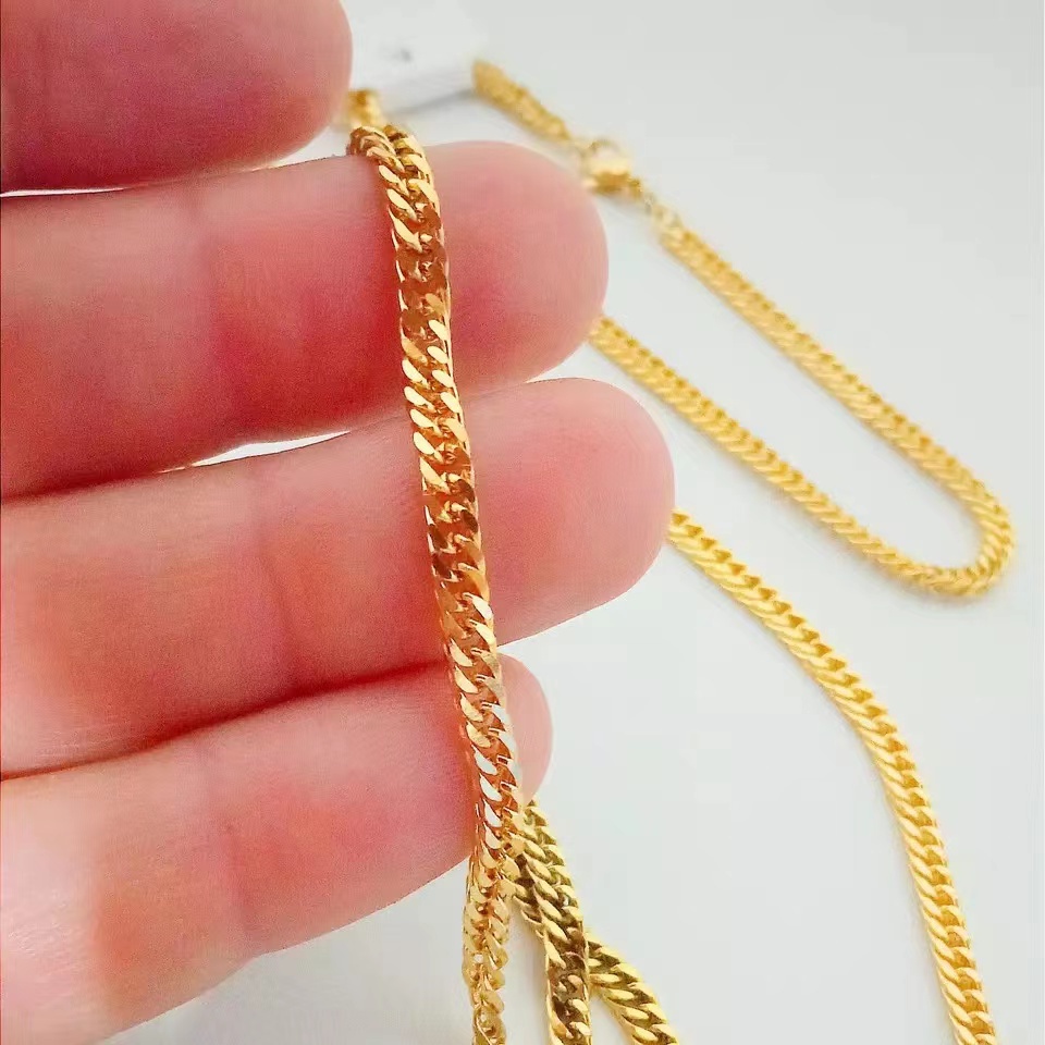 Banhado a Ouro Corrente e pulseira Masculina Grumet Dupla Corrente e pulseira Moagem Ouro  Premium / Le Bijoux Aço Banhado a ouro 18K - Corrente Cordão Colar colar cordão corrente EXCLUSIVA masculino e feminino