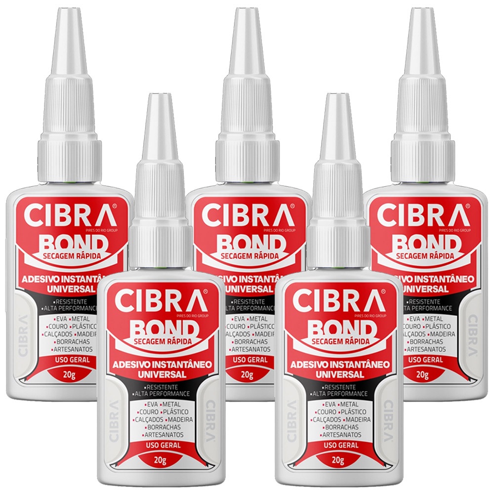 Kit 5 Super Adesivo Cibra Instantâneo Universal 20g Bond