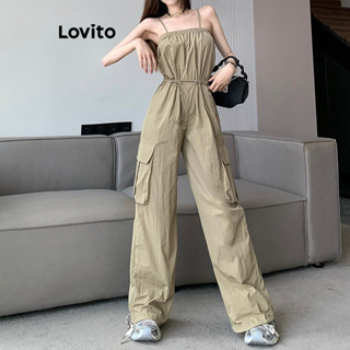 Lovito Macacão Casual Com Bolso Liso Para Mulheres LNE40523