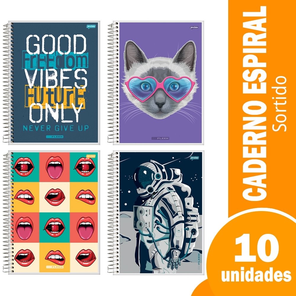 Caderno Jandaia Espiral Universitário - Capa Flexível 01 Matéria On Fleek 96 Folhas - Embalagem com 10 Unidades - Stationery