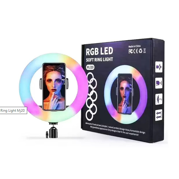 Ring Light Led Circular 8" MJ20 RGB 25W Live 20cm USB com Mini Tripé e Suporte SmartPhone