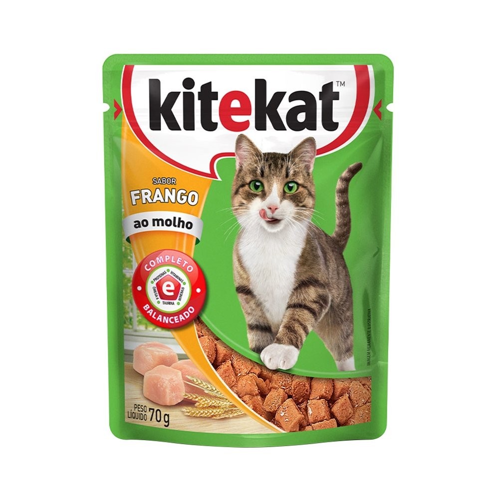 Ração Kitekat Frango Adulto 70g - Embalagem com 24 Unidades - Pets