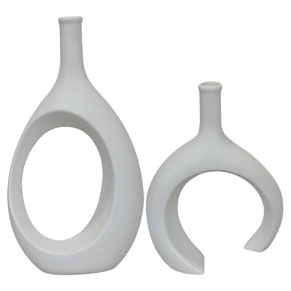Detalhes do Kit Esculturas Vasos Decorativo Em Cerâmica 2 Peças Infinite - Rio Home