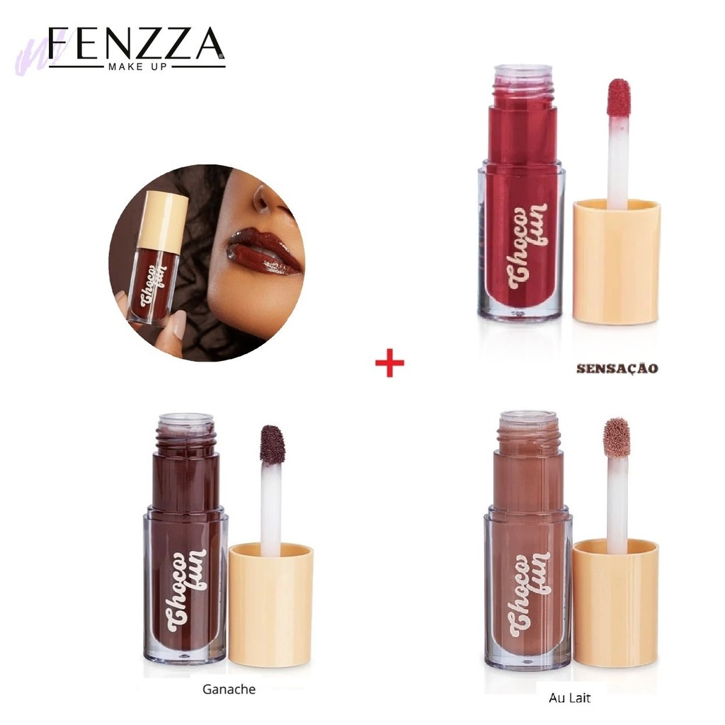 Kit C/1/2/3/4 Cream Tint Gloss Labial Batom Choco Fun Fenzza 8 Cores