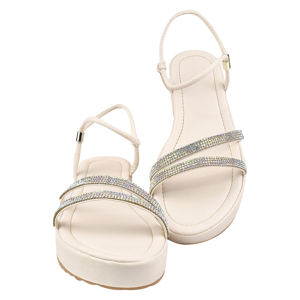 Sandália Papete De Brilho Com Regulagem Strass Casual Confortável Confort