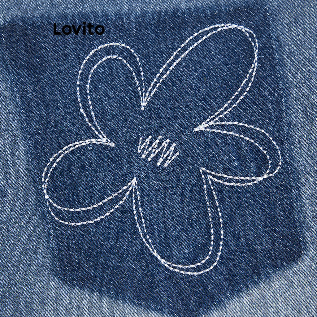 Detalhes do Lovito Shorts Jeans Casuais com Botões Simples para Mulheres L82AD168 (Multicolorido)