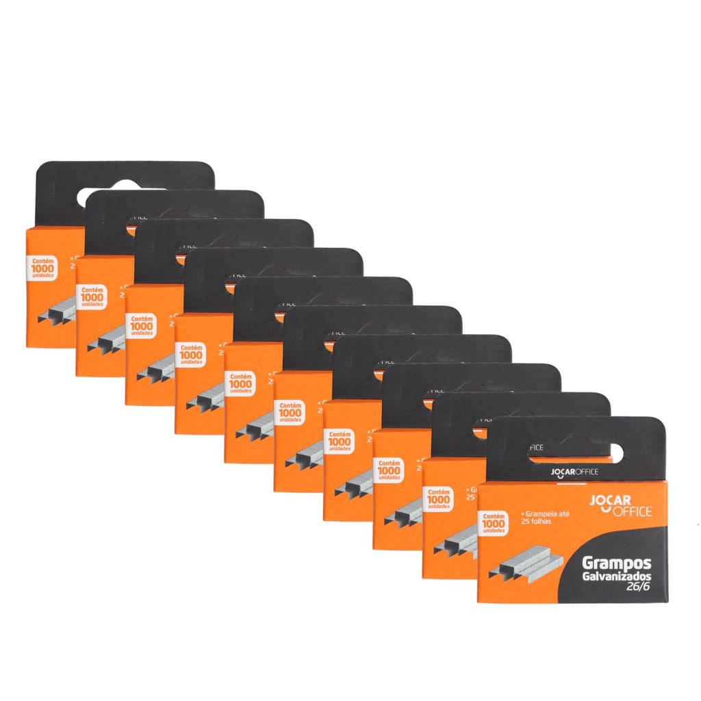 Kit 10 Caixas de Grampo p/ Grampeador 26/6 Galvanizado 1000 Unidades Cada Jocar Office