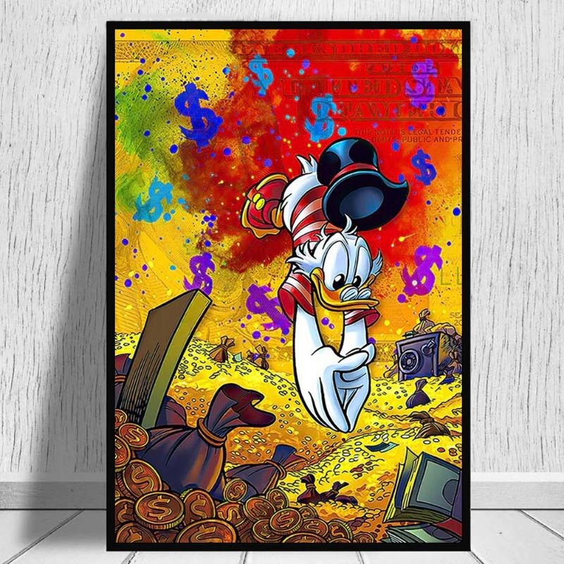 Quadro placa decorativa  Tio Patinhas Colorido pulando nos moneys 20x30 Alta Qualidade 4k
