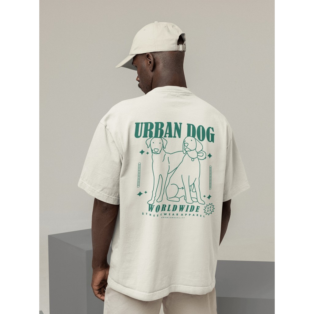 Camisa Camiseta Oversized Gola Alta Streetwear Masculino e Feminino 100% Algodão Preto e Off Whte Estampado - URBAN DOG
