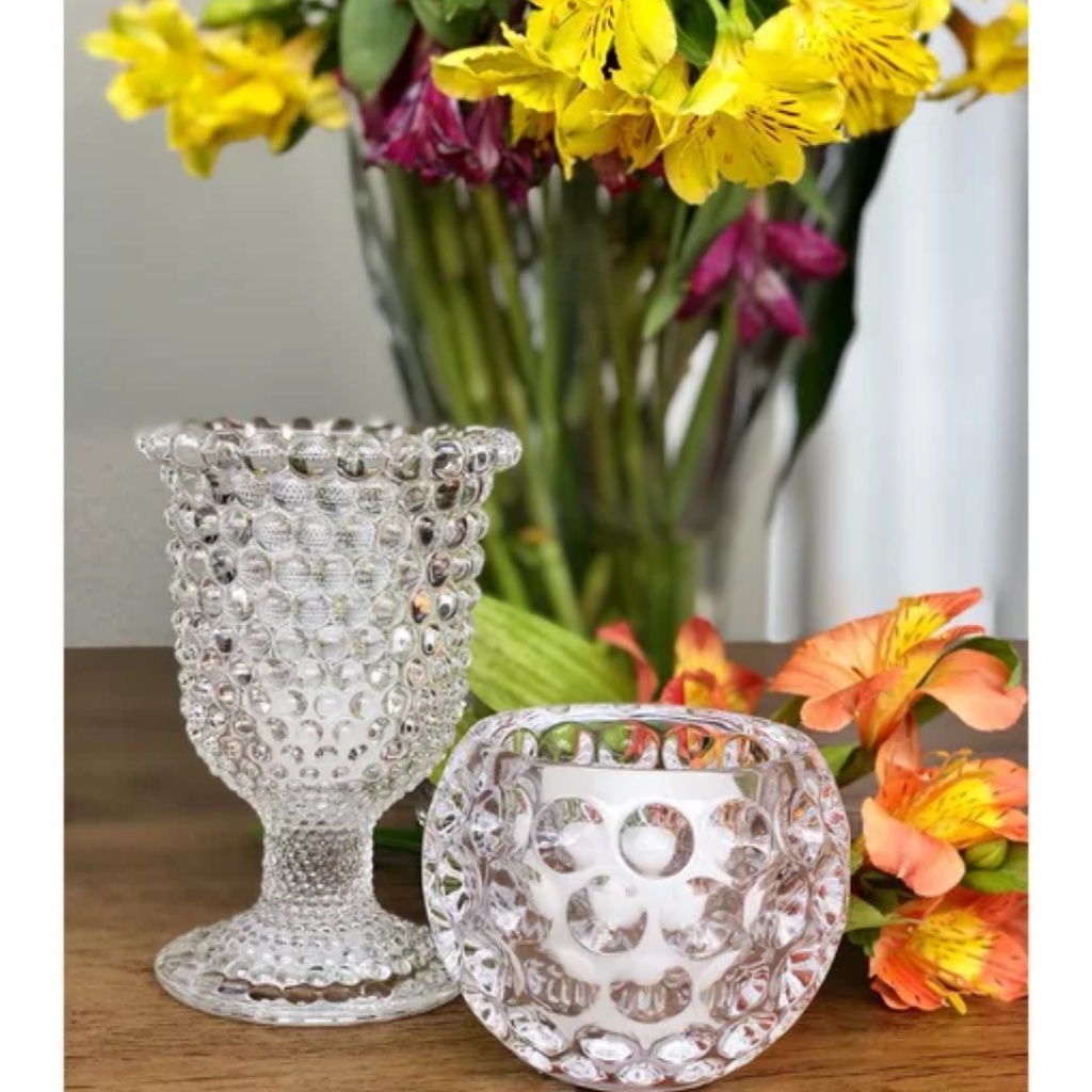 Kit 2 Suportes Porta Vela de Cristal Vidro Bolhas 9cm Castiçal Lyor Pote para Decoração Enfeite - Home & Living