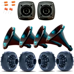 Kit 4 Driver + 4 Cornetas Longas + 2 Super Tweeter Orion 720w 120Rms + Capacitor para Corneteira Caixa Trio Bob