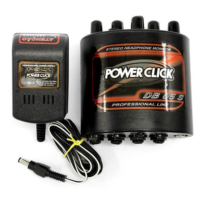 Power Click DB 05 S Stereo Monitor e Amplificador Áudio de Fone de Ouvido com Fonte de Energia