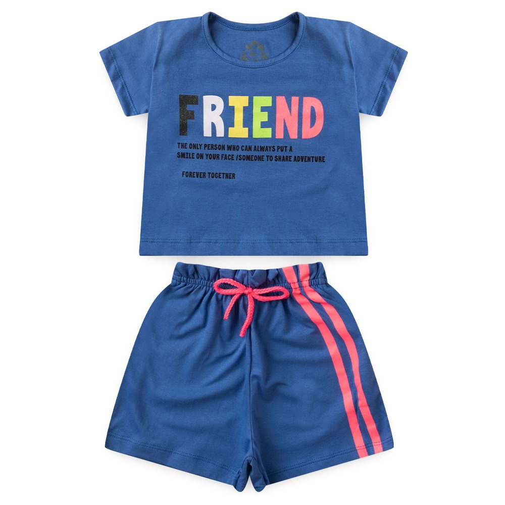 Conjunto Infantil Juvenil Verão Menina Blusa Cropped Friend Shorts Confortável Leve Fresquinho - Conjunto Feminino