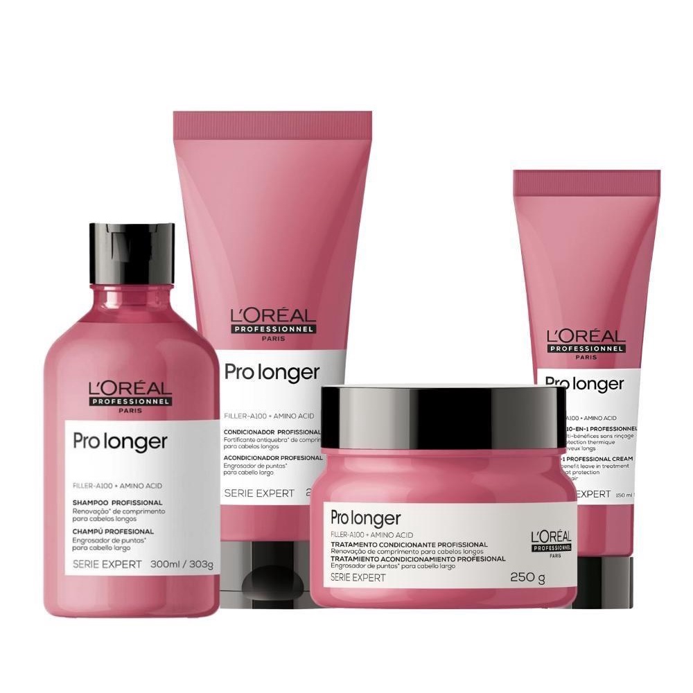 Kit L'Oréal Professionnel Pro Longer c/ 4 produtos (shampoo 300ml+condicionador 200ml+máscara 250g+Leave-in 150ml)