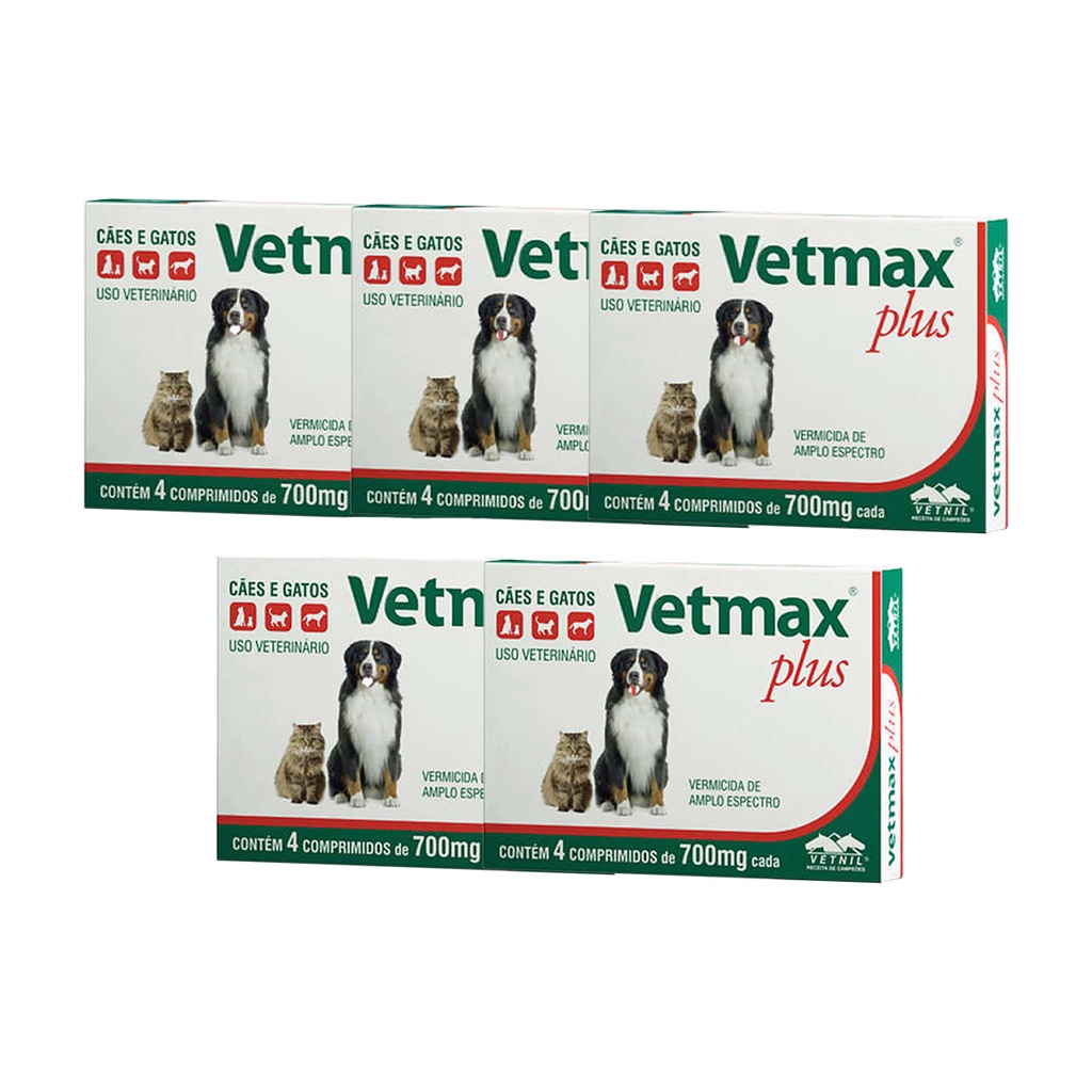 Vetmax Plus 700mg Vetnil 4 comp. Cães e Gatos Kit com 5 em Oferta na Shopee